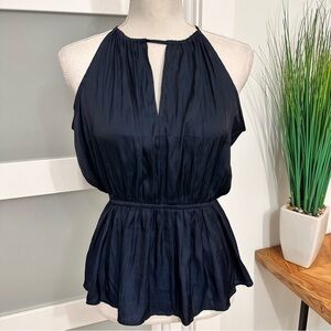 Old Navy Navy Blue Sleeveless Peplum Blouse SZ Medium Elevated Basics NWT